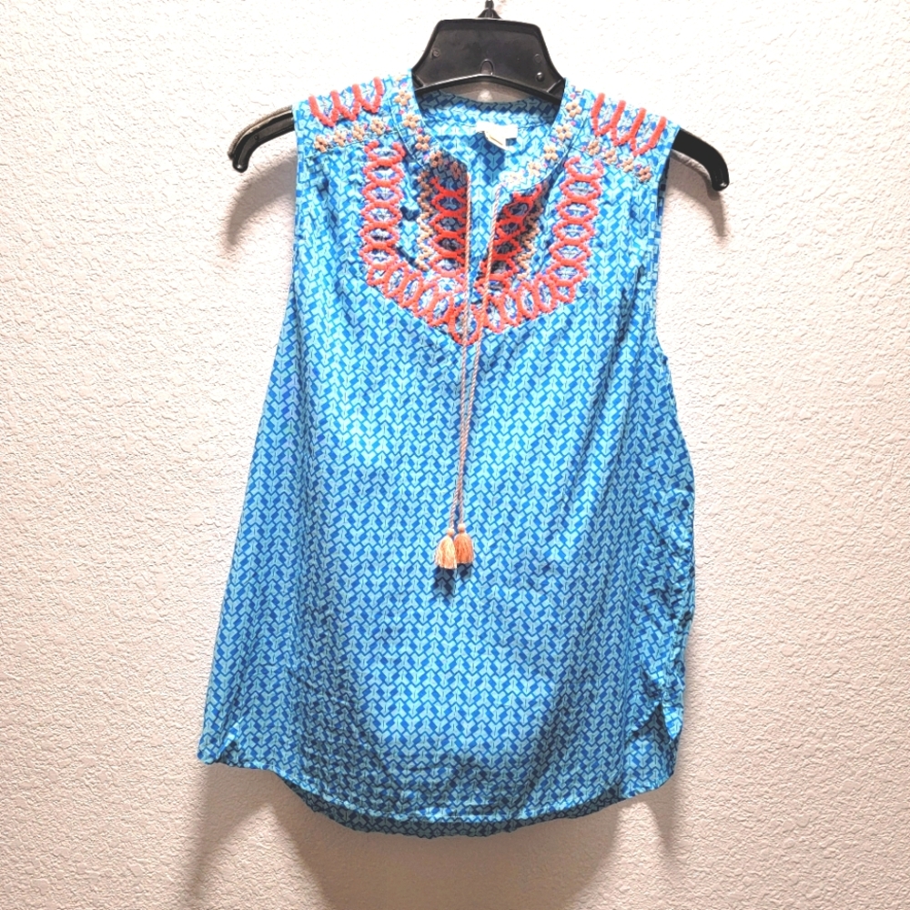 J Crew embroidered tank top. Size 4. 100% cotton.